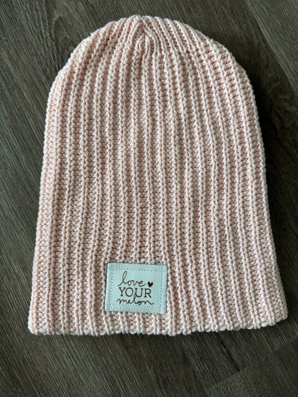 Love your Melon Pink Knit Beanie Hat with Rose Gold Foil